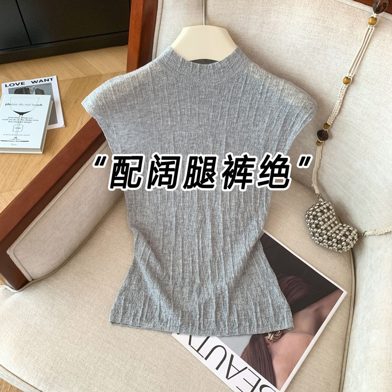 Gray Half-High Collar Knitted Vest for Women 2026 New Style, Slim Fit, Versatile, Sleeveless, Inner Layering Top