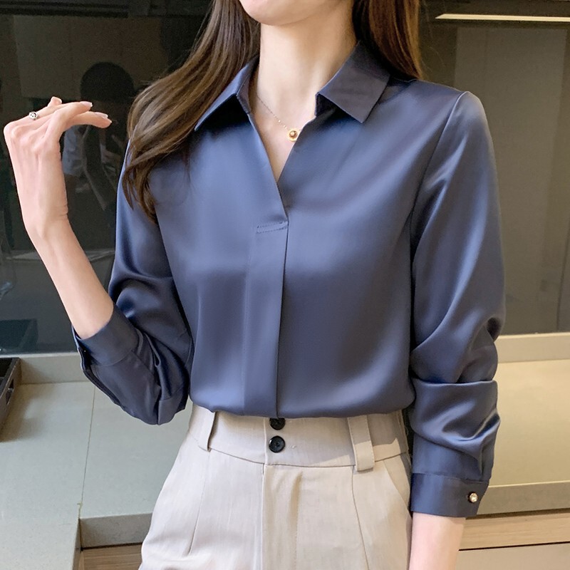 French-Style Acetate Satin Shirt for Women, Spring and Autumn 2026 New Model, High-End Fashionable Long-Sleeve Stylish Turn-Down Collar Professional Top French-Style Acetate Satin Shirt for Women, Spring and Autumn 2026 New Model, High-End Fashionable Long-Sleeve Stylish Turn-Down Collar Professional Top