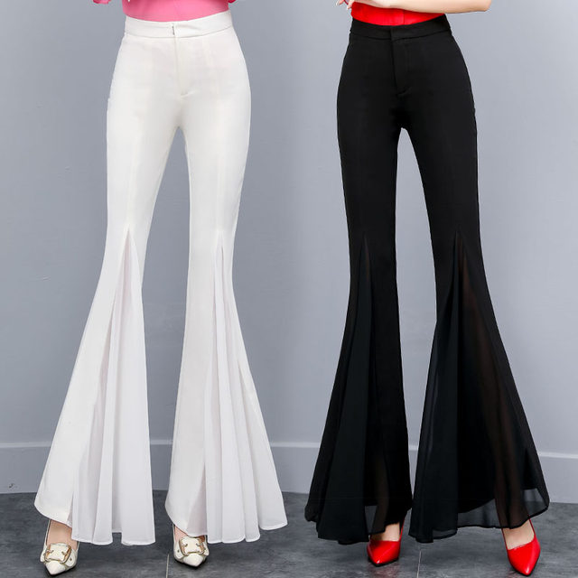 Drape big flared trousers women's spring 2023 new high-waisted wide-leg casual trousers dance trousers temperament chiffon fishtail trousers