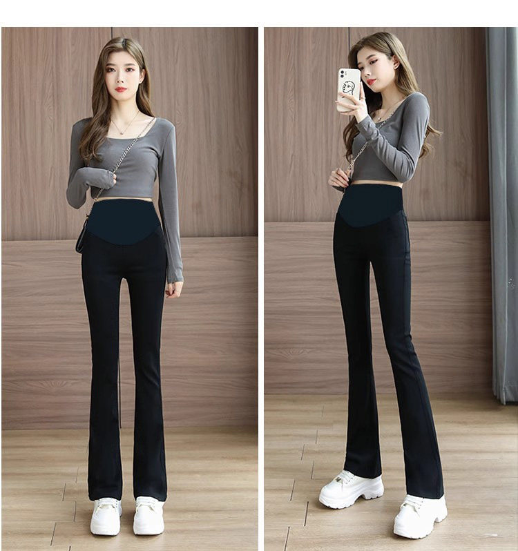 Spring and Autumn Elastic Slimming and Velvet Padded Black Pregnant Women's Pants — 20
