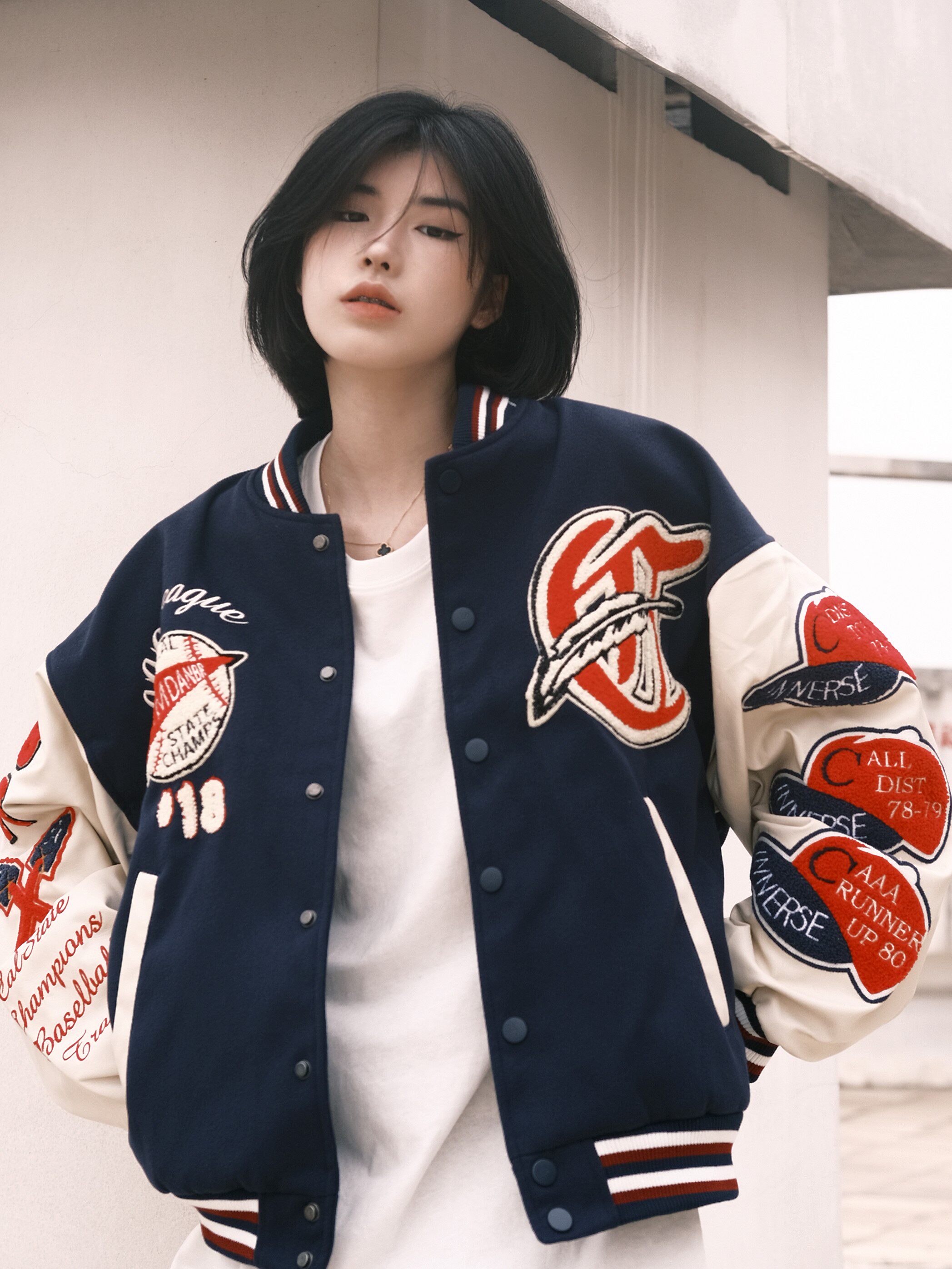 Ja1 American retro design sense M bean fun locomotive baseball uniform men and women oversize cardigan jacket jacket