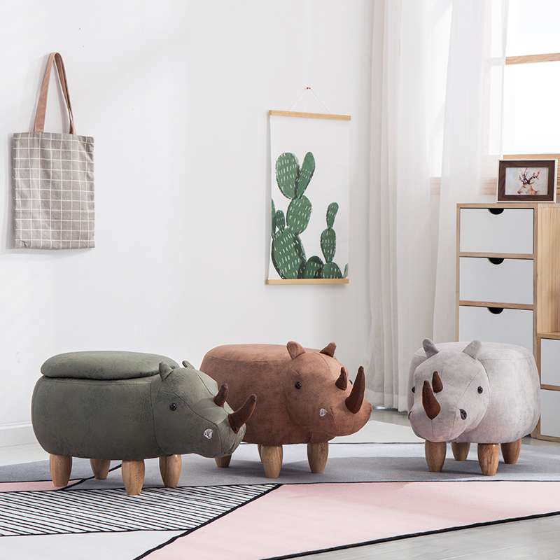 Creative shoe changing stool rhinoceros storage solid wood footstool designer furniture sofa stool storage fashion shoes low stool