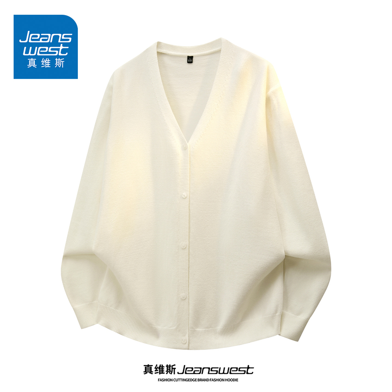 Jeanswest Knitted Cardigan for Men 2026 Spring and Autumn New Loose V-Neck Versatile Casual Sweater Jacket Top