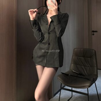 Sexy OL Secretary Outfit Professional Cosplay Cosplay Striped Boyfriend Style Shirt Pure Desire Uniform