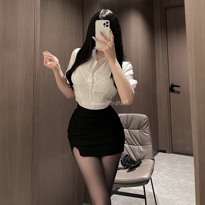 Sexy Pure Desire Ol Secretary Outfit White Shirt Professional Bodycon Skirt Tight-Fitting Cosplay Uniform Nightclub Boss Lady