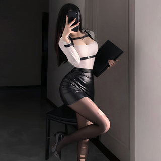Admire sexy pure desire tight-fitting ol sister secretary outfit with strappy butt-covering leather skirt couple dating uniform qingquqny