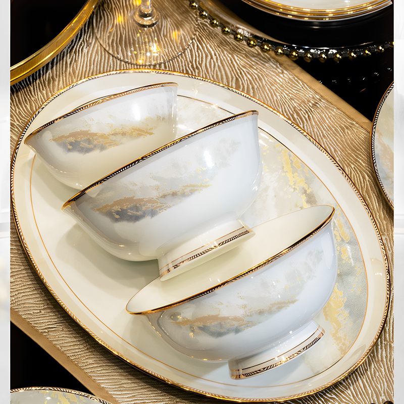 Great River and Mountain Landscape Jingdezhen Bone China Tableware Set: Bowls, Plates, Rice Bowls, Noodle Bowls, Deep and Shallow Plates, New DIY Loose Pieces