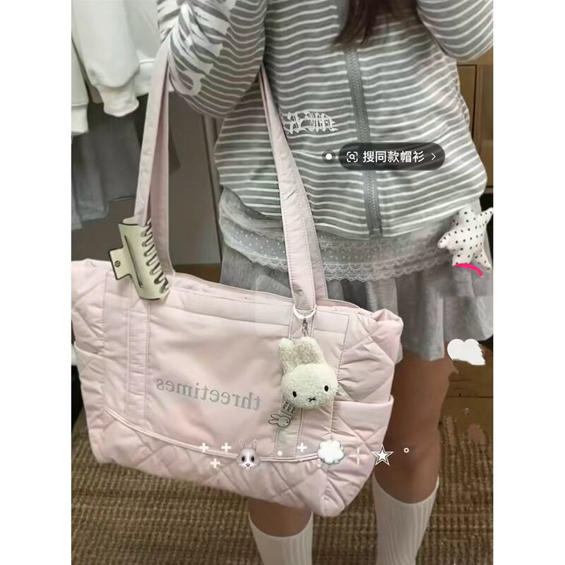 Letter Print Quilted Tote Bag 2025 Autumn and Winter New Korean Large-Capacity Shoulder Handbag with Elegant Style