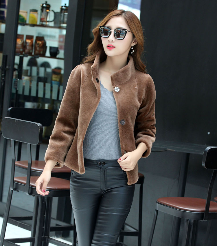 Cừu xén lông nữ giải phóng mặt bằng đặc biệt áo khoác lông màu hồng ngắn slim giảm béo mùa đông mẹ nạp mới 2017 áo da cổ lông