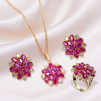 European and american fashion red corundum flower earring set
