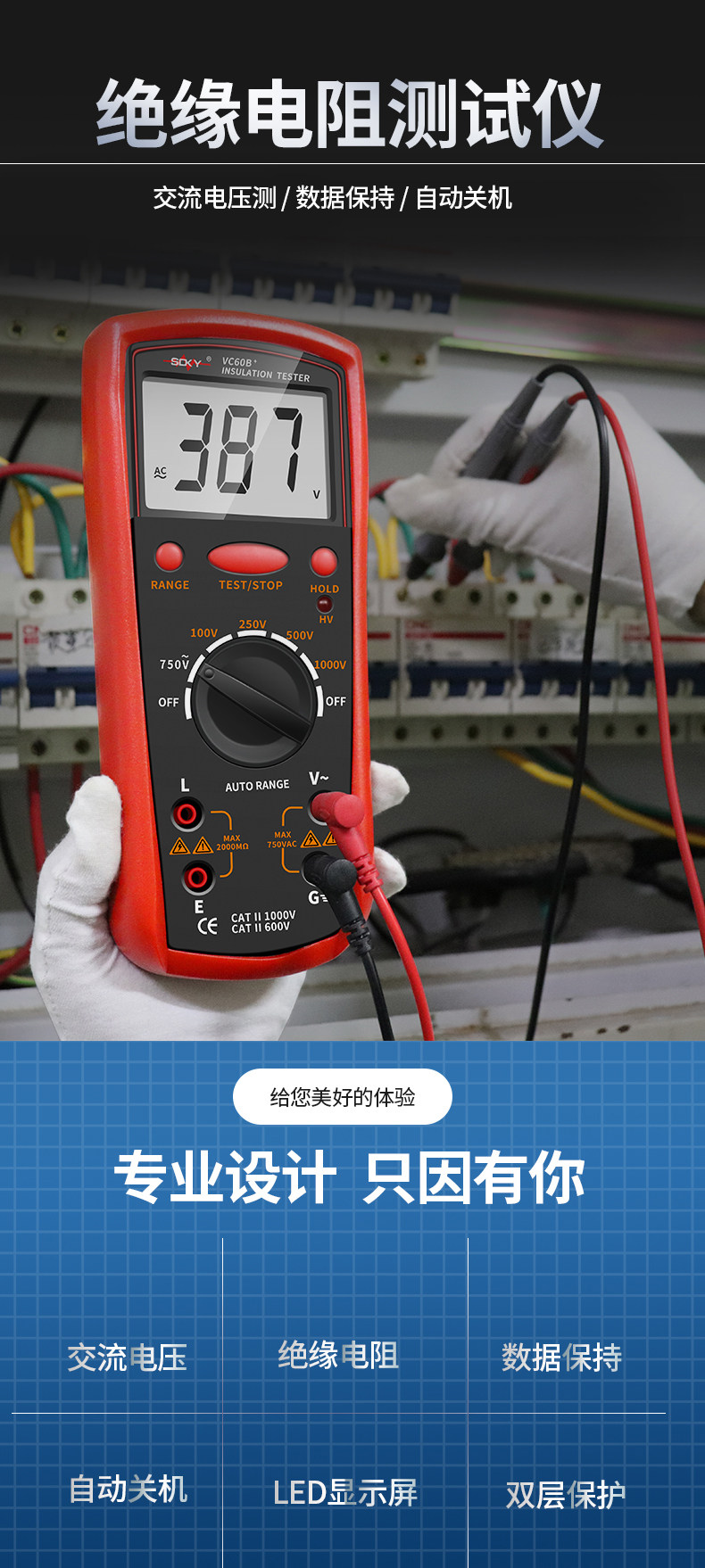 VC60B+ High Precision Insulation Resistance Tester VC60B+ Digital Megohmmeter In