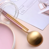 Золотая посуда из нержавеющей стали для домашнего использования, палочки для еды, комплект, розовое золото, 3 предмета