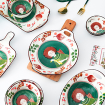 Fairy tale Net red tableware soup bowl rice bowl noodle bowl home ceramic creative Japanese dishes cute set Bowl chopsticks home