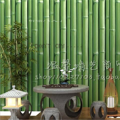 Green bamboo wallpaper wallpaper self-adhesive Chinese shop 3D stereo decoration dining room hotel hotel pastoral renovation sticker