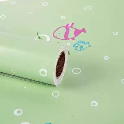 PVC self-adhesive wallpaper children's bedroom cartoon background wall self-adhesive warm stickers green small fish waterproof and moisture-proof