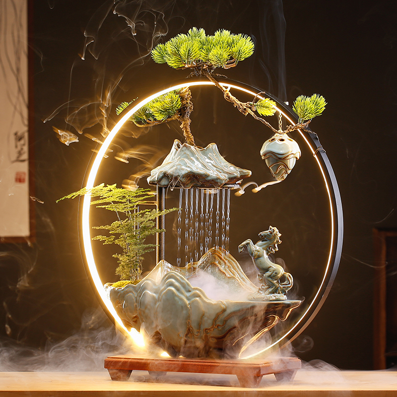 Flowing Water Wealth-Attracting Ornament, Circulating Water for Entrance, Living Room, Office Desktop, Creative Wealth-Generating Home Decoration, Housewarming Gift