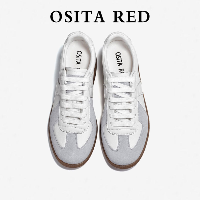 Osita Red Women's Casual Sports White Shoes, Training Shoes, Lightweight and Versatile, Cowhide Leather, Height Increase of 5cm