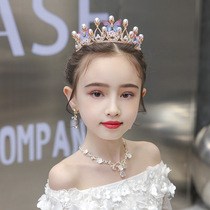 Children's Crown Necklace Ear Clips Three-Piece Set of Japanese and Korean Alloy Butterfly Hair Accessories Girls Show Host Jewelry