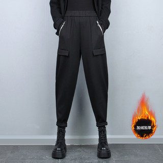 拉链小脚哈伦裤女士加绒休闲裤2025年冬季新品松紧腰垮裤加厚棉裤