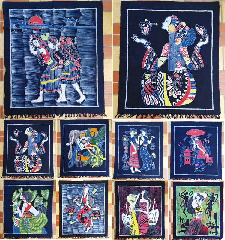 Guizhou Guangxi Miao Artisanal Wax Dyeing Mural National Handmade Batik Decoration Painting Home Hotel Decoration Mural Painting