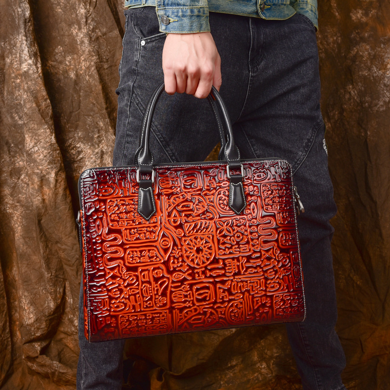 Business briefcase retro embossed computer bag men's 2022 new large capacity men's single shoulder inclined satchel leather bag