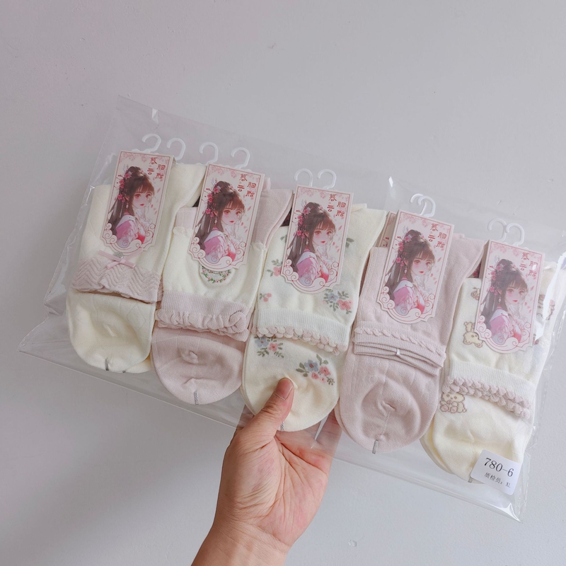 Cotton Socks, Spring and Summer Mid-Calf Seamless, Finely Stitched, Breathable, Fresh, Thin, Versatile, Sweet Style, 10 Pairs