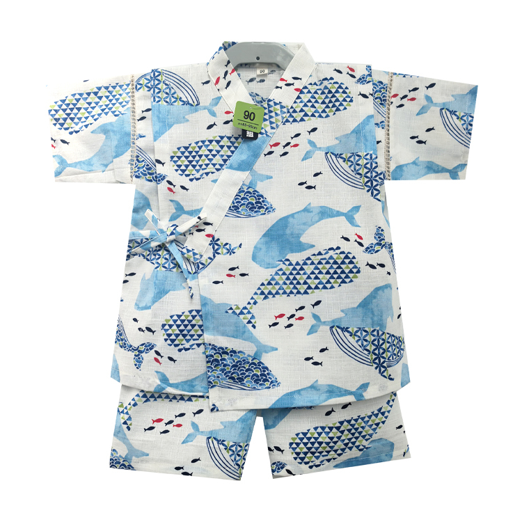 Pure Cotton Japanese Children's Shippou Yukata Baby Kimono Set Boys' Loungewear Sauna Whale Boys' Pajamas Pure Cotton Japanese Children's Shippou Yukata Baby Kimono Set Boys' Loungewear Sauna Whale Boys' Pajamas