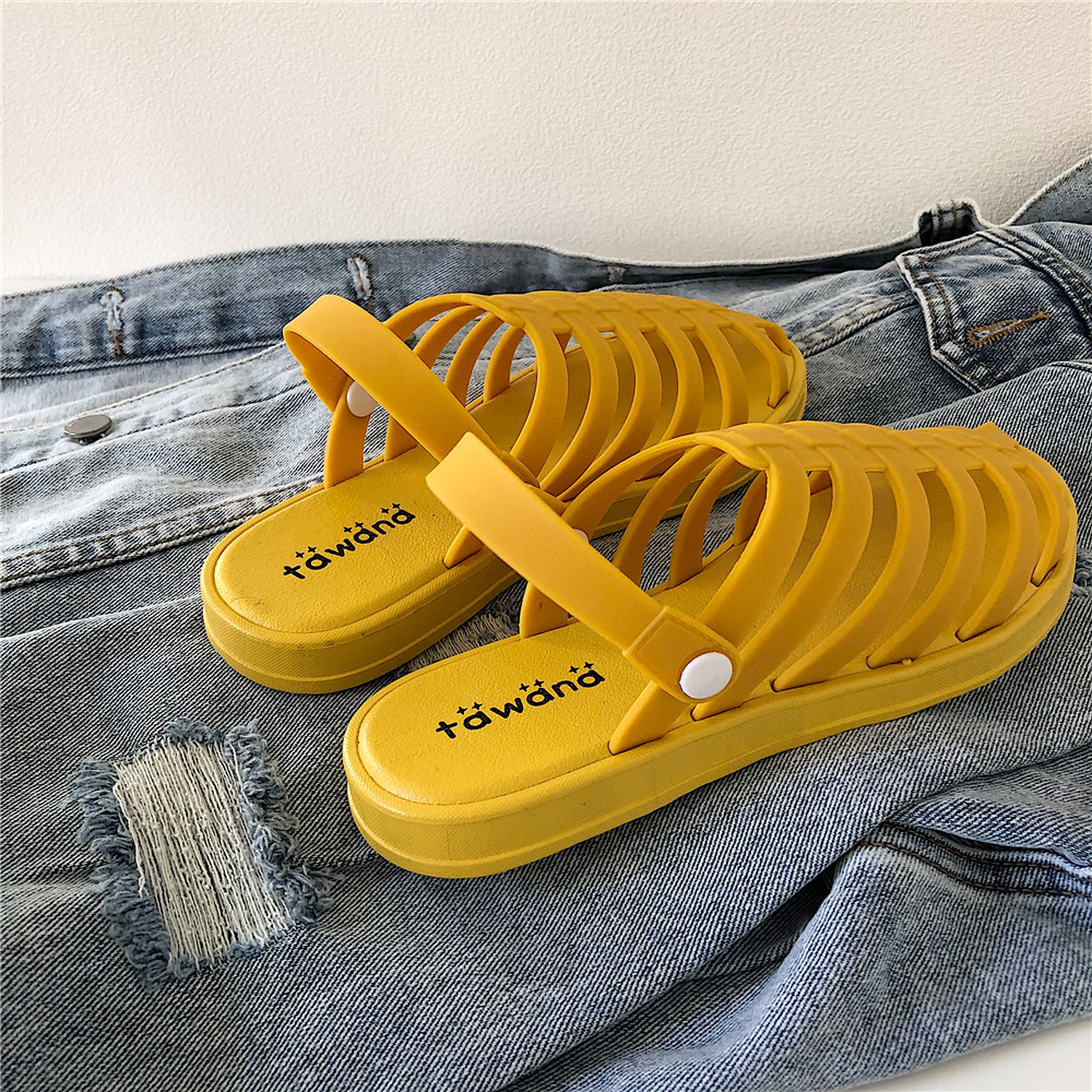 2 ways to wear~Summer new ins Roman sandals female Baotou students all-match beach shoes Hong Kong wind hole shoes tide