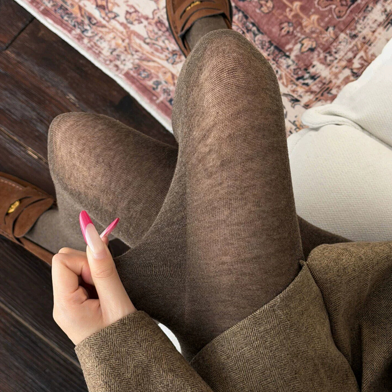 Contains Wool and Mulberry Silk! Coffee-Colored Semi-Transparent Pantyhose for Women, Autumn and Winter Style, Jk Outerwear Straight Heel Leggings