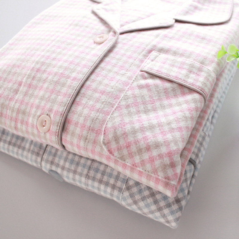 Autumn and Winter Brushed Cotton Couple Pajamas Long-Sleeved Long Pants Set Pure Cotton Flannel Plaid Cardigan Warm Home Wear
