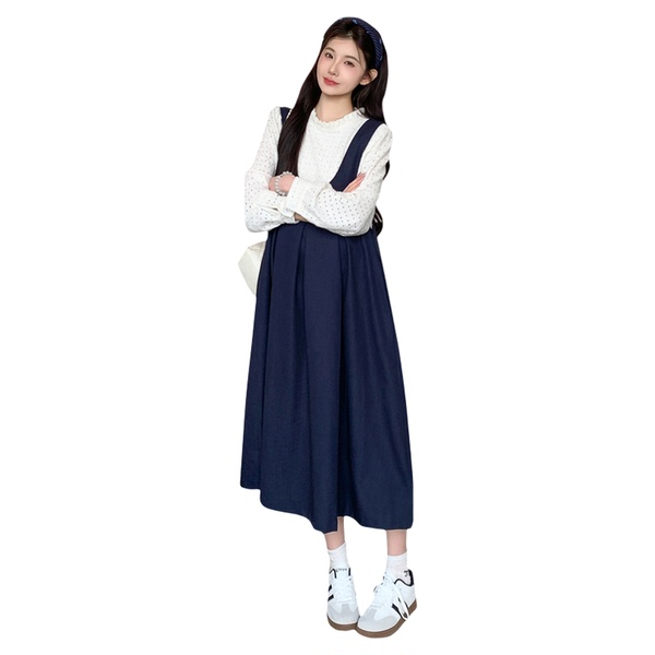 Maternity Set 2026 New Autumn Outfit High-End Suspender Skirt Hollow-Out Knit Top Autumn and Winter Two-Piece Set for Pregnant Mothers — 5