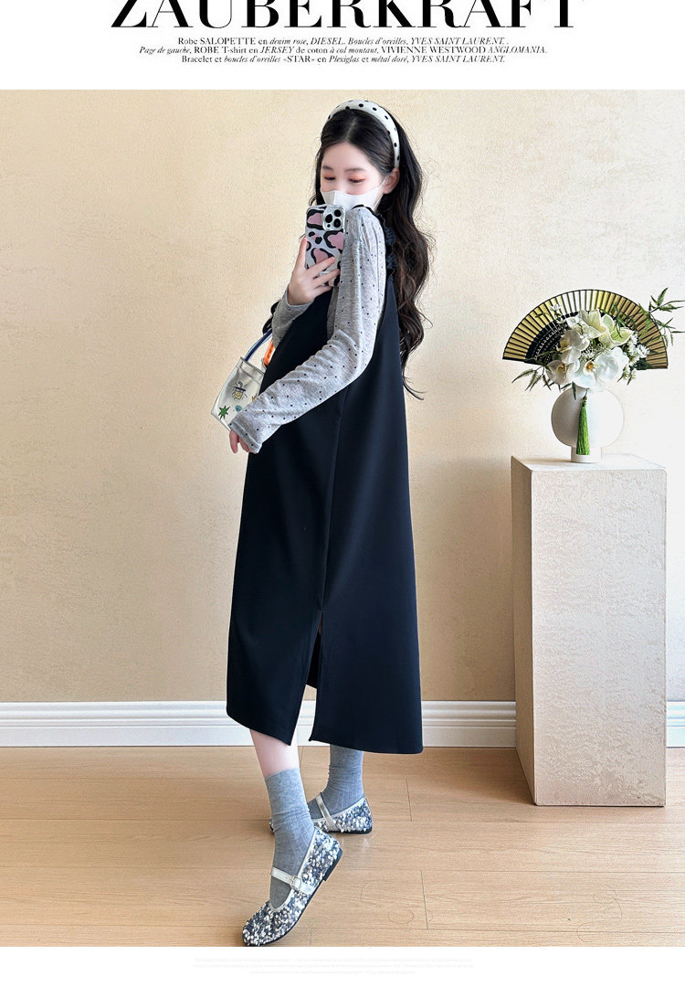 孕妇套装秋季2026新款宽松大码背带裙圆点上衣孕妈妈连衣裙两件套 — 12