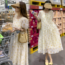 Femme enceinte Liandress Summer high level Sensation Temperament Round Collar Loose and Blossom Long Nepotisme Chili femme enceinte Dress Summer Dress