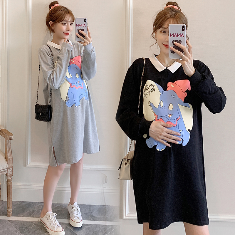 Pregnant Woman Spring Clothing Suit Fashion style Generous Size Dress Code Pure Cotton Cartoon Foreign Fashion Nets Red Spicy Mother Two Sets
