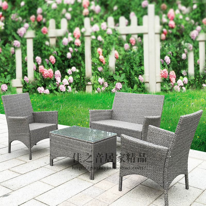 Balcony Living Room Rattan Sofa Tea Table Kit Tempered Glass Table Four Pieces Combination Disassembly Outdoor Furniture Seat