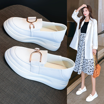 Inside heightening small white shoes women 2022 Early spring new small crowd 100 hitch genuine leather One foot pedal two wear casual single shoes