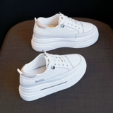 Высокая белая обувь, универсальные кроссовки на платформе, повседневная обувь, из натуральной кожи