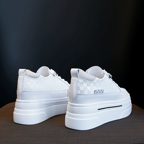 Высокая белая обувь, универсальные кроссовки на платформе, повседневная обувь, из натуральной кожи