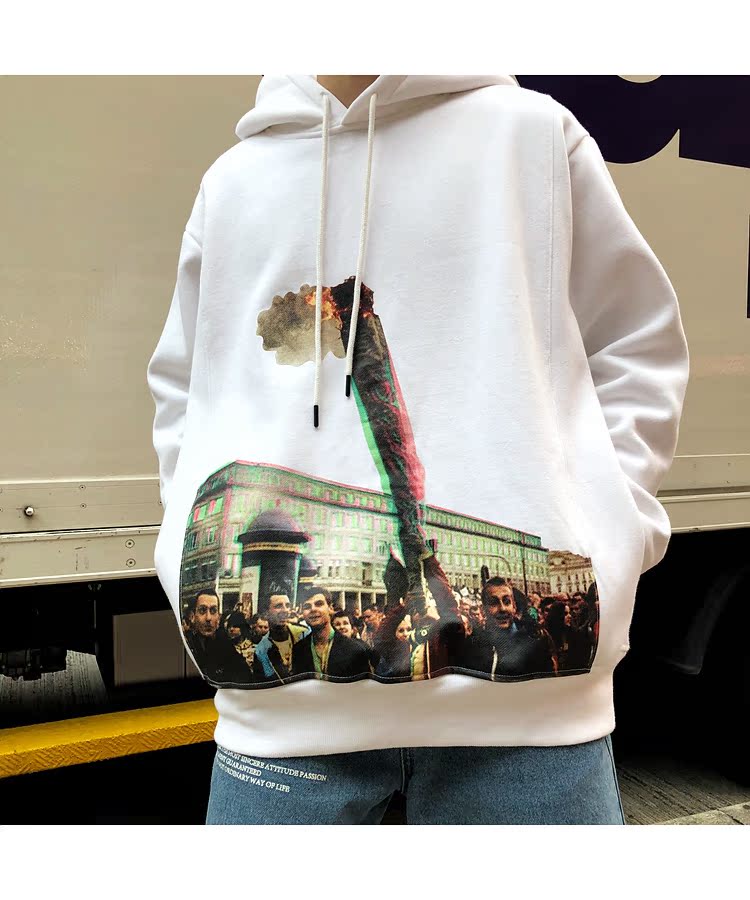 Châu Âu và Hoa Kỳ phong cách Harajuku áo sơ mi rộng quá khổ hipster đường phố nam và nữ cộng với áo len trùm đầu màu trắng nhung áo hoodie cộc tay