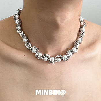 Cuban chain wrapped pearl necklace trendy niche high-end