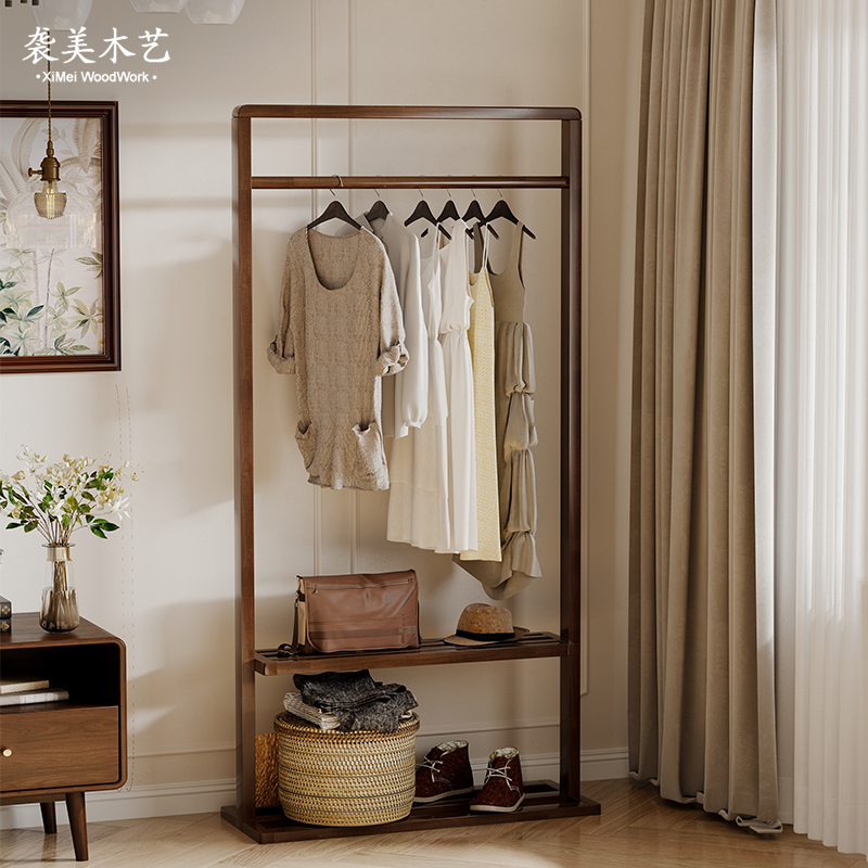 Nordic all solid wood floor hanger Japanese bedroom household clothes drying wooden master bedroom room solid wood coat rack