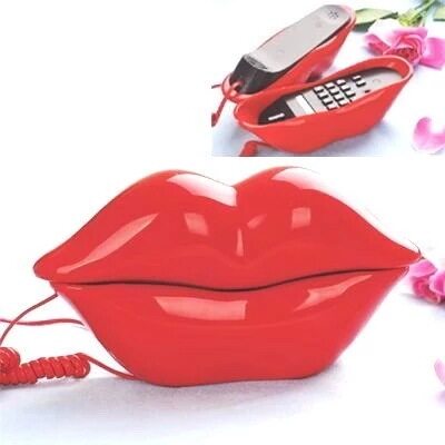 Creative Lips Telephone with Rope Seating Machine Fixed Telephone Mini Cute Personality Office Home Electric Cable Telephone