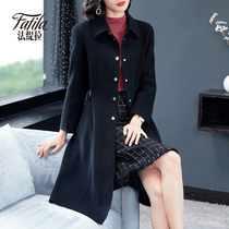 High-end black double-sided cashmere coat womens medium length 2020 new autumn wear knee thin woolen coat winter Woolen