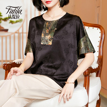 Heavy Genuine Silk Shirt Woman Short Sleeve Middle Aged Mother Loaded Mulberry Silk Blouse Loose Big Code Spring Summer New 2022