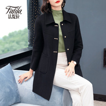 Black double-sided cashmere coat womens long model 2020 new autumn and winter anti-season high-end middle-aged woolen coat