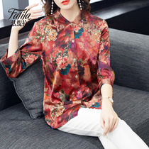 Hangzhou red middle-aged mother heavy silk shirt female loose size satin mulberry silk top 2020 spring and summer