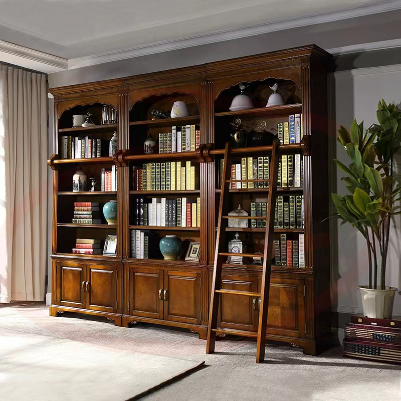 American Country-Style Combination Bookcase, Large Bookshelf, Bookcase, Storage Cabinet, File Cabinet, Multi-Layer Study Furniture