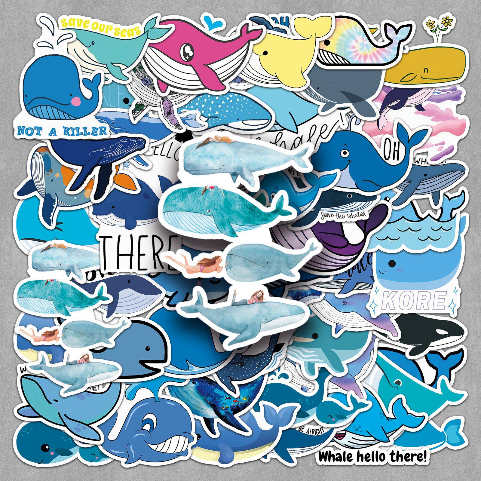 50张鲸鱼贴纸可爱海洋生物q版彩绘diy装饰水杯咕卡小麻薯贴纸，游戏控的治愈系神器！`_英雄联盟_淘宝游戏网