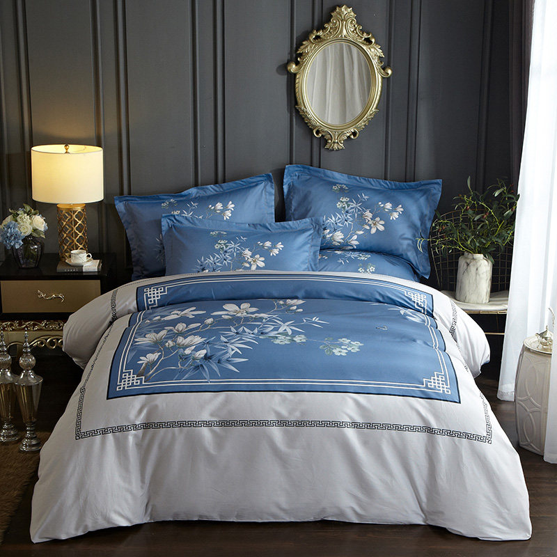 雨兰家纺 40支皮马棉 新中式印花床品四件套 1.5~2米 双重优惠折后￥239.1包邮 多款可选