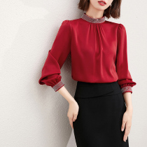 2020 Autumn new foreign style Joker top with diamond collar chiffon shirt shirt women long sleeve top